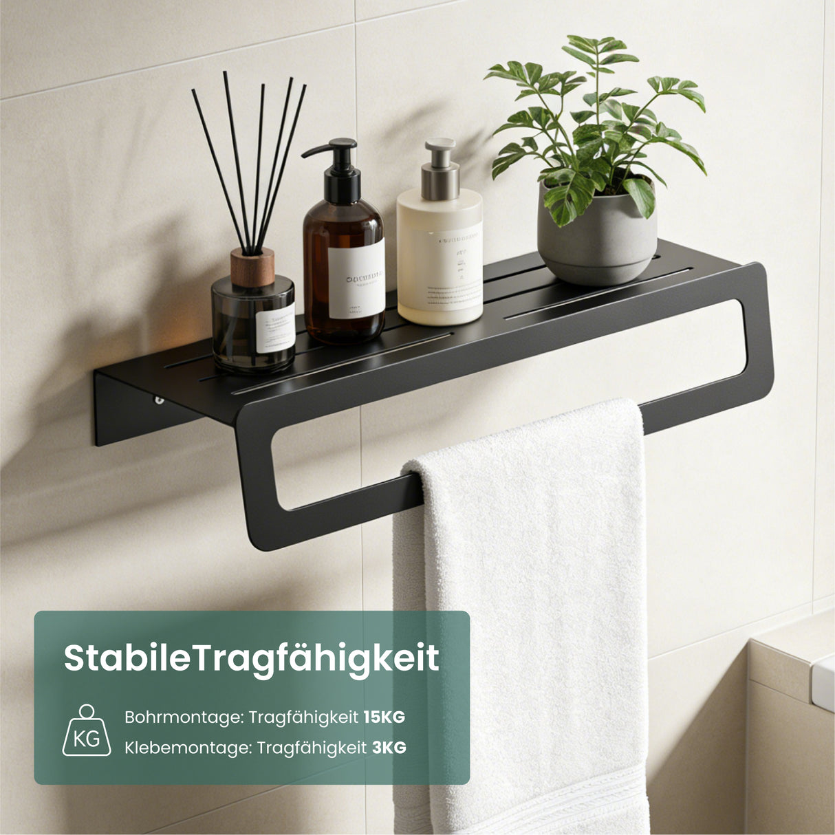 glasvilla Mensola da Parete Multifunzionale, Mensola per Doccia in Metallo con Portasciugamani Mensola da Appendere per Bagno o Cucina, Tavrin-04
