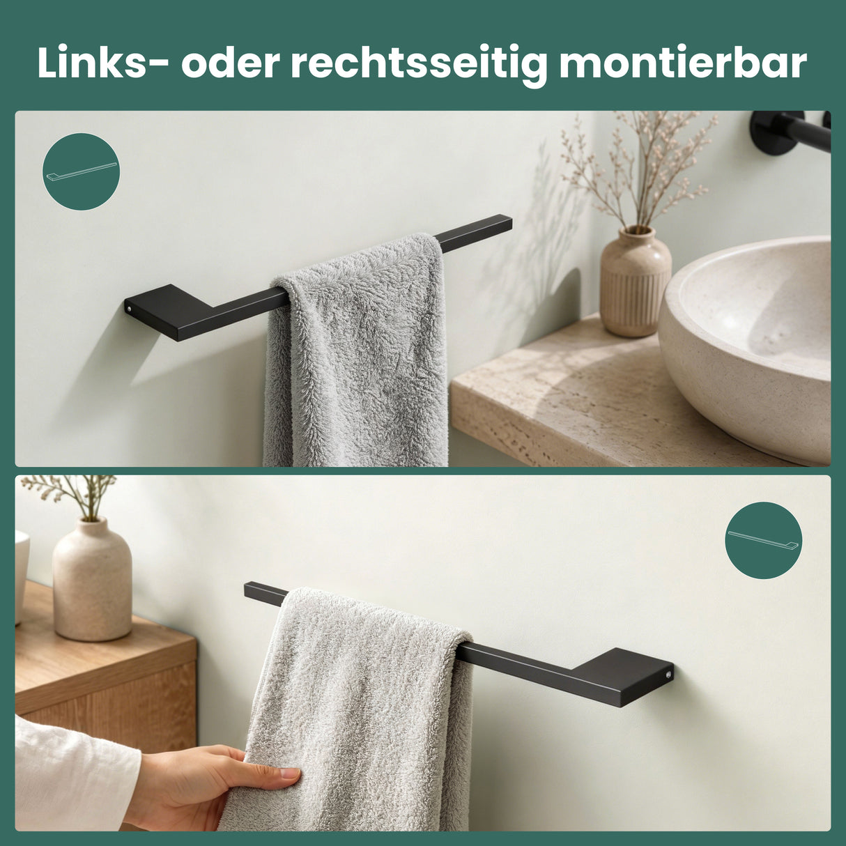 glasvilla Handtuchhalter aus Edelstahl, Handtuchstange 38cm | Hantuchhalterung Wandmontage für Bad & Küche, Badetuchhalter Einarmig Tavrin-05
