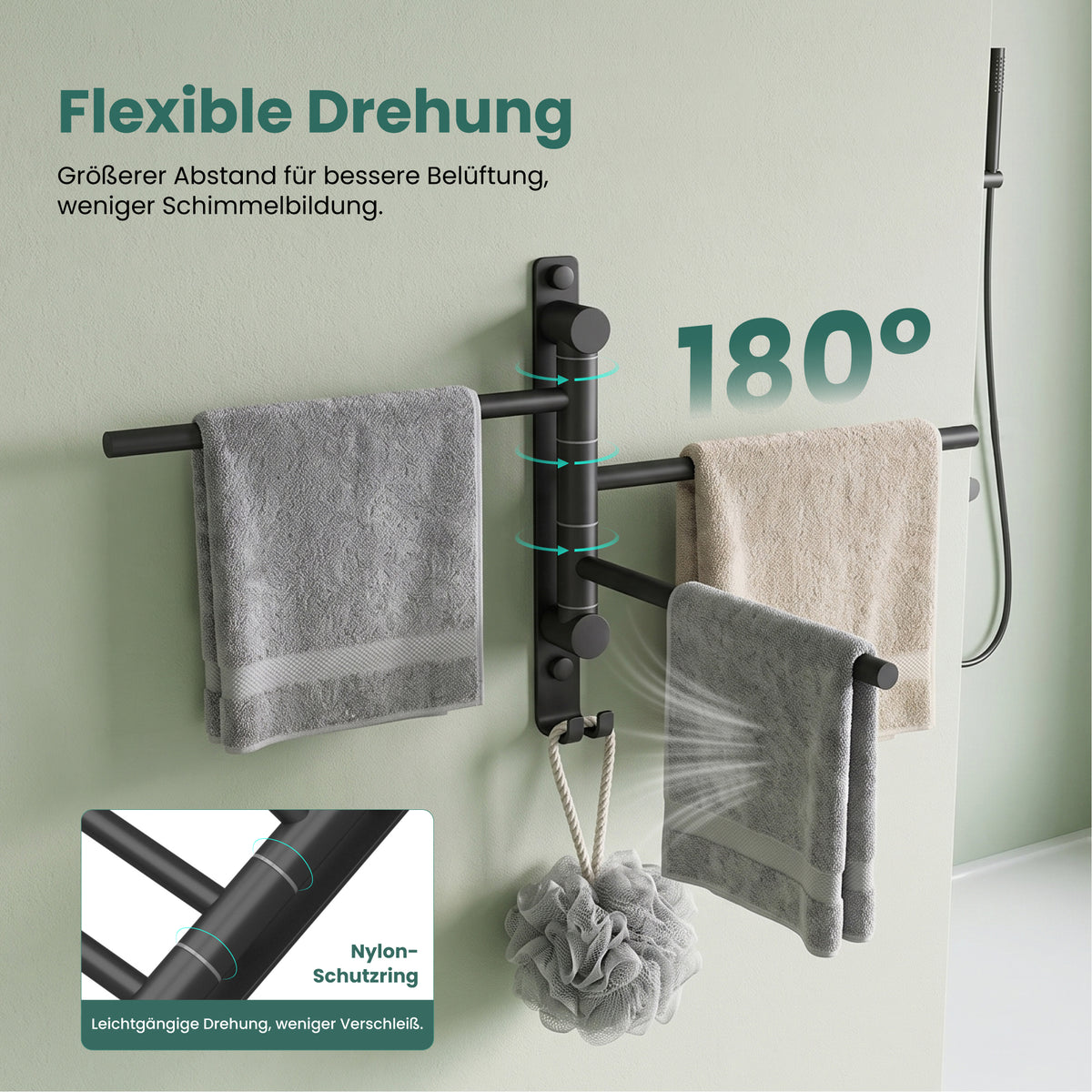 glasvilla Handtuchhalter 180° Schwenkbar 3-armig aus Edelstahl Handtuchhalterung Badetuchhalter ohne Bohren oder mit Bohren, 3-Stangen Handtuchstange für Bad und Küche, Tavrin-06