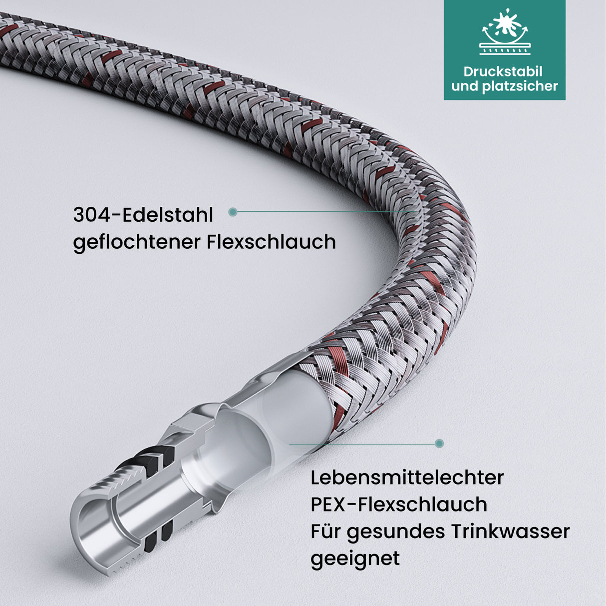 glasvilla Wasserhahn Küche Küchenarmatur mit Brause Ausziehbar, Küchenwasserhahn 360°Schwenkbar 3 Sprühfunktionen, Mischbatterie Spültischarmatur aus Edelstahl Turnix-02