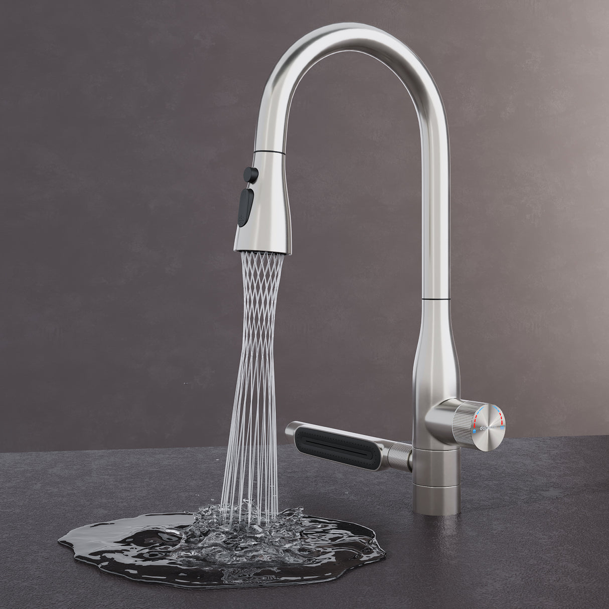 glasvilla Wasserhahn Küche mit Wasserfallstrahl, Spültischarmatur Küchenarmatur, Mischbatterie mit Einhebelmischer 360° Schwenkbar, Küchenwasserhahn aus Edelstahl Silber Turnix-03