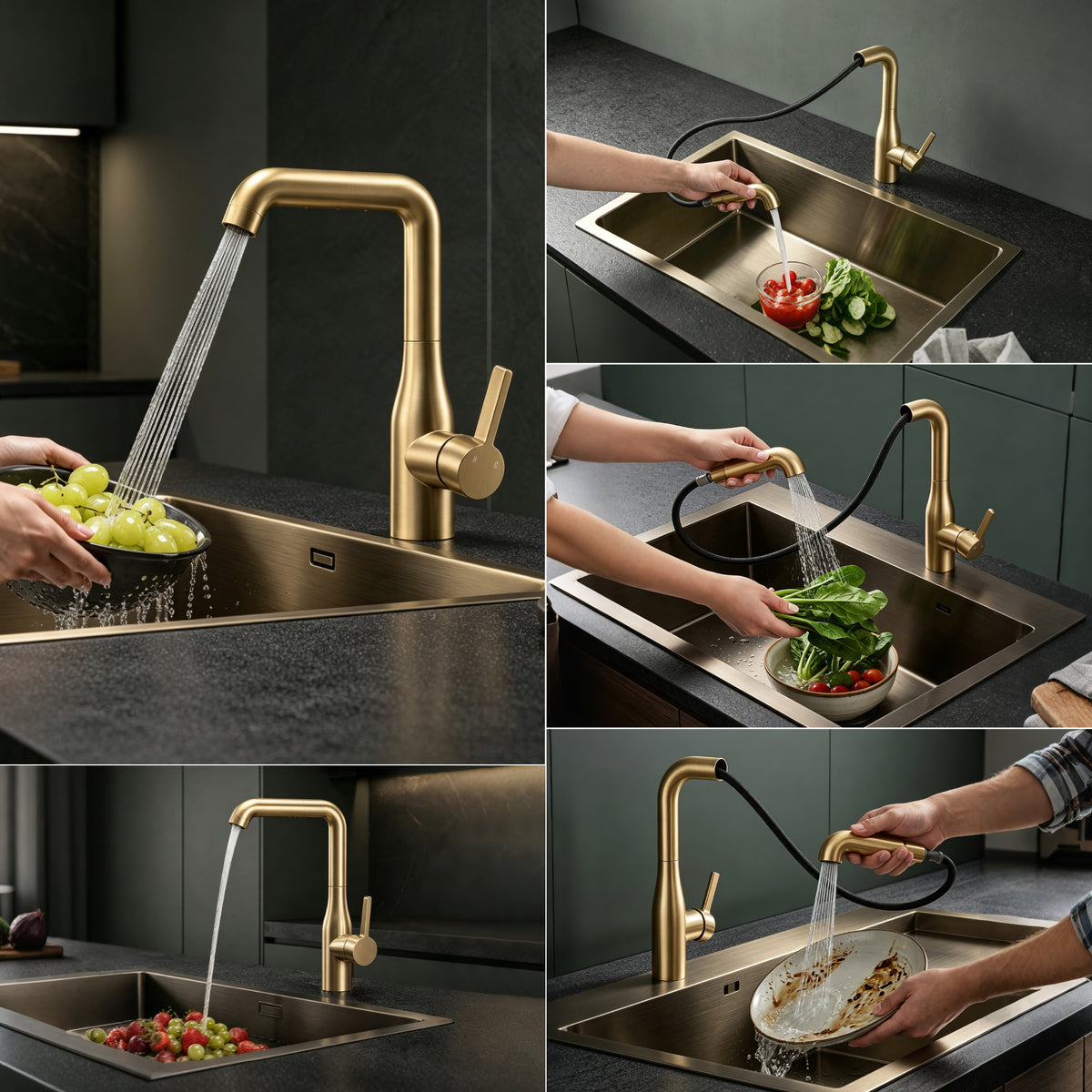 glasvilla Wasserhahn Küche Küchenarmatur mit Brause Ausziehbar, Küchenwasserhahn 360°Schwenkbar, Mischbatterie Spültischarmatur aus Edelstahl Turnix-04
