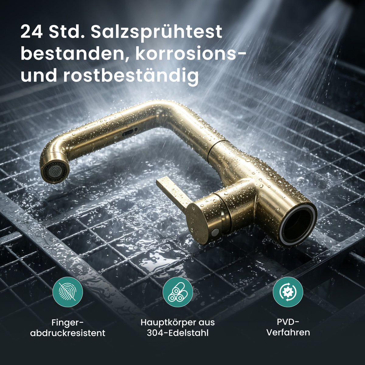 glasvilla Wasserhahn Küche Küchenarmatur mit Brause Ausziehbar, Küchenwasserhahn 360°Schwenkbar, Mischbatterie Spültischarmatur aus Edelstahl Turnix-04