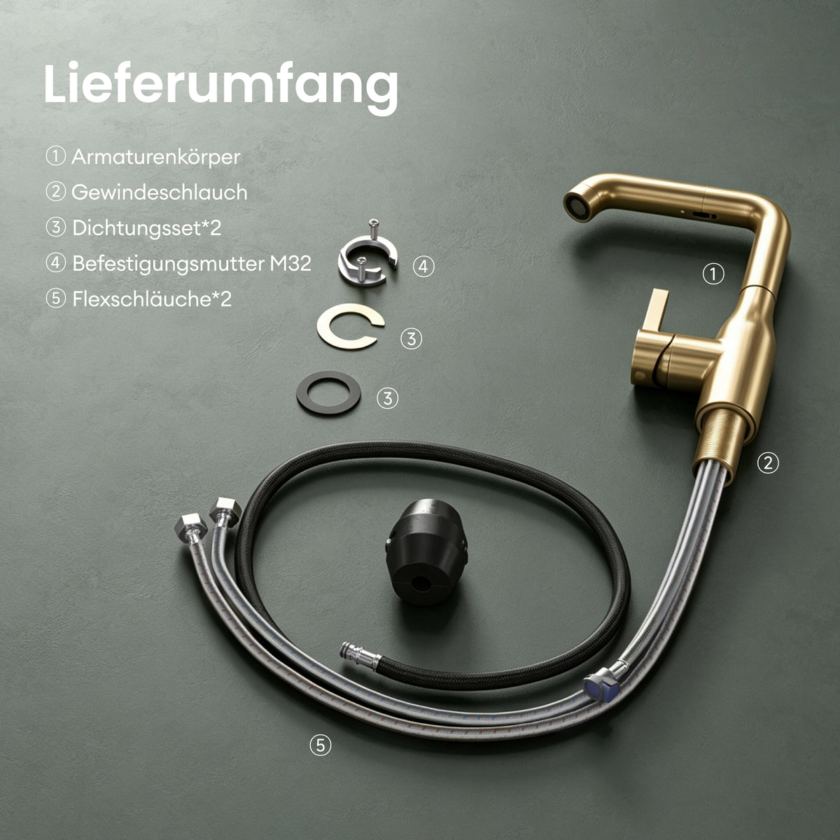 glasvilla Wasserhahn Küche Küchenarmatur mit Brause Ausziehbar, Küchenwasserhahn 360°Schwenkbar, Mischbatterie Spültischarmatur aus Edelstahl Turnix-04