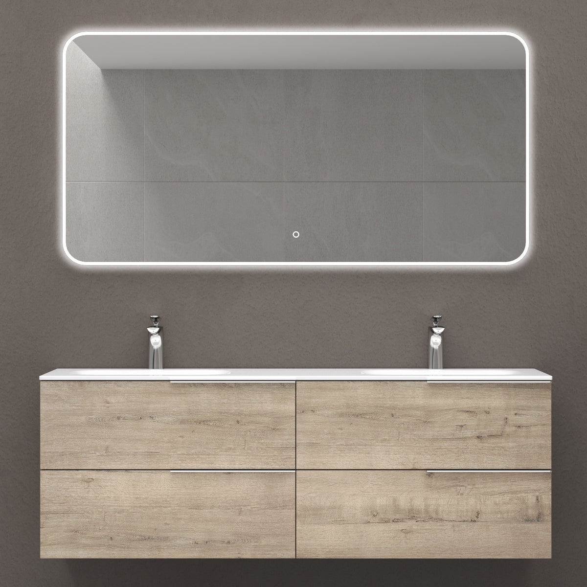 glasvilla Waschbeckenunterschrank 4 Schubladen Kerneiche mit Doppelwaschbecken BTH: 144x48x52cm Vanessa