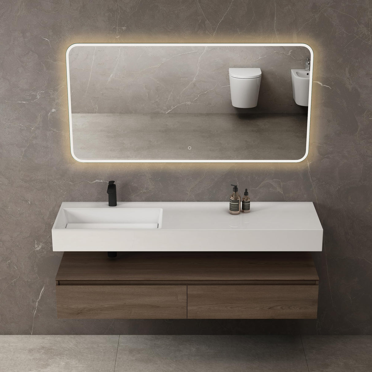 glasvilla Badmöbelset Waschtisch mit Unterschrank 150x48x25cm mit Soft-Close Schubladen inkl. Mineralguss-Waschbecken UP