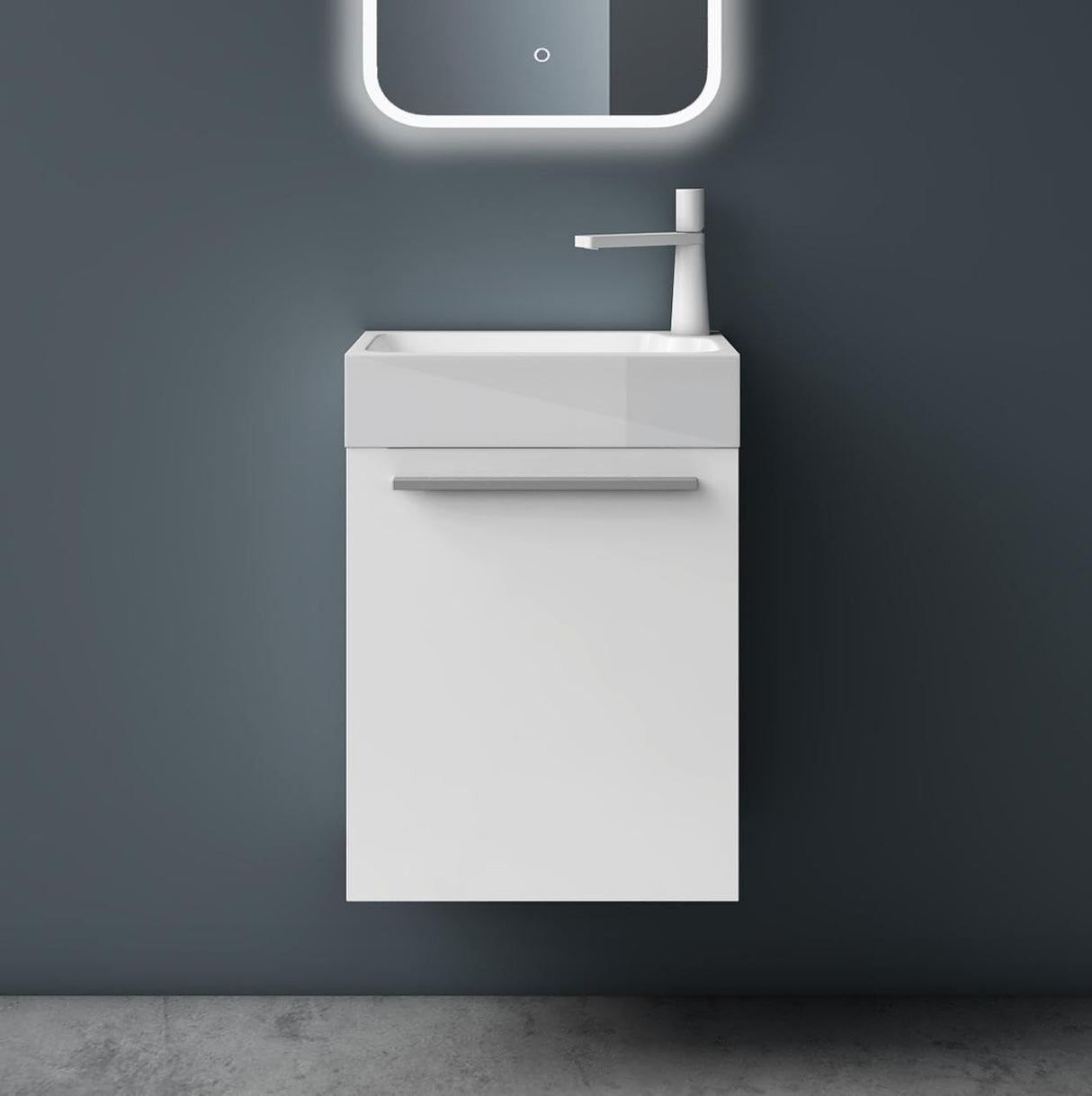 glasvilla Badmöbelset Kleiner Waschbeckenunterschrank 46 cm Unterschrank mit Weiß Waschschbecken aus Mineralguss für Gäste-WC Pisa