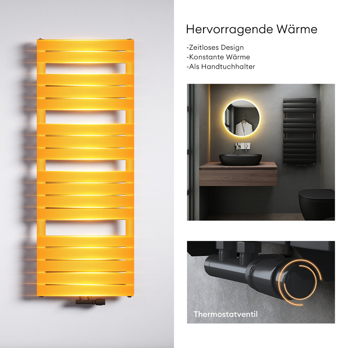 glasvilla Badheizkörper flach Seitenanschluss & Mittelanschluss Paneelheizkörper Horizontal Handtuchwärmer Badheizung FH