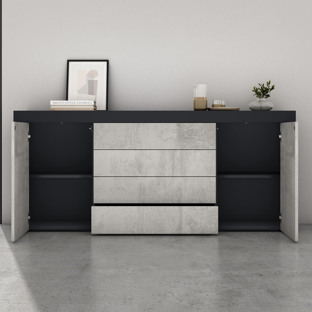 glasvilla Sideboard Aufbewahrungsschrank BTH: 167x36x70 cm mit 2 Schränken und 4 Schubladen Kommode Mehrzweckschrank Möbel Schrank03