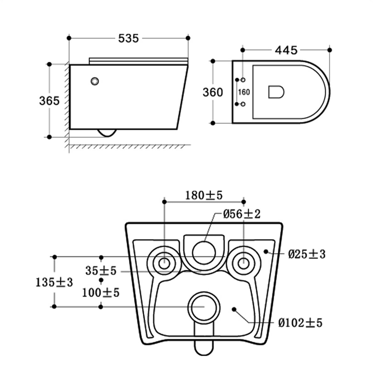 glasvilla Hänge WC Toilette Wand-WC Spülrandlos Weiß aus Keramik Wandmontage mit Absenkautomatik Aachen601