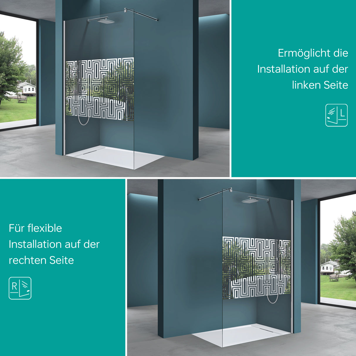 glasvilla Duschwand für Dusche Duschabtrennung Walk-In ESG-Sicherheitsglas 10mm NANO Glas BRAM1&3 Bremen2DM