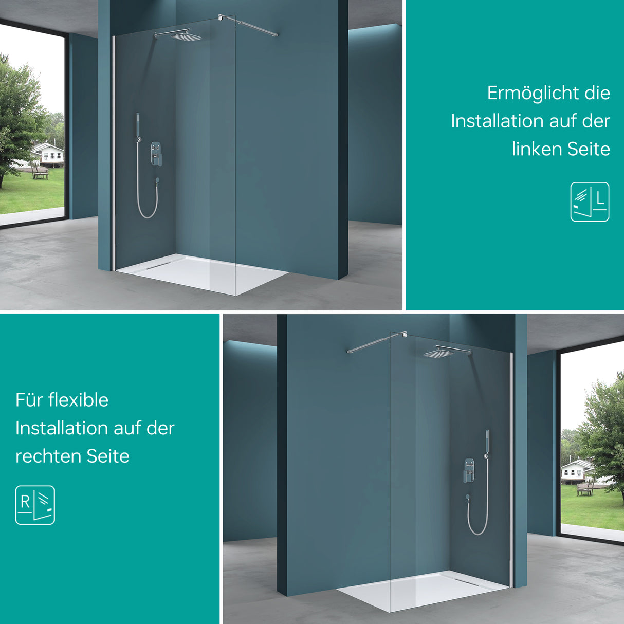 glasvilla Duschwand für Dusche Duschabtrennung Walk-In Dusche ESG-Sicherheitsglas 10mm NANO Glas Bremen2K