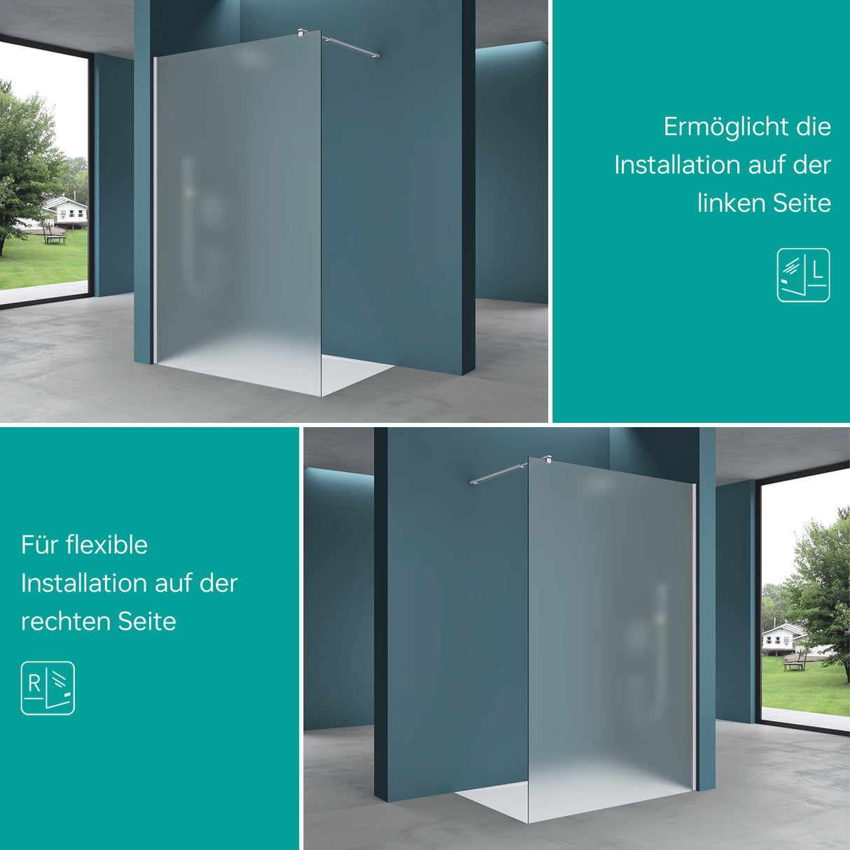 glasvilla Duschwand für Dusche Duschabtrennung Walk-In Dusche ESG-Sicherheitsglas 8mm NANO Glas BRAM1 & BRAM3 Bremen1VS