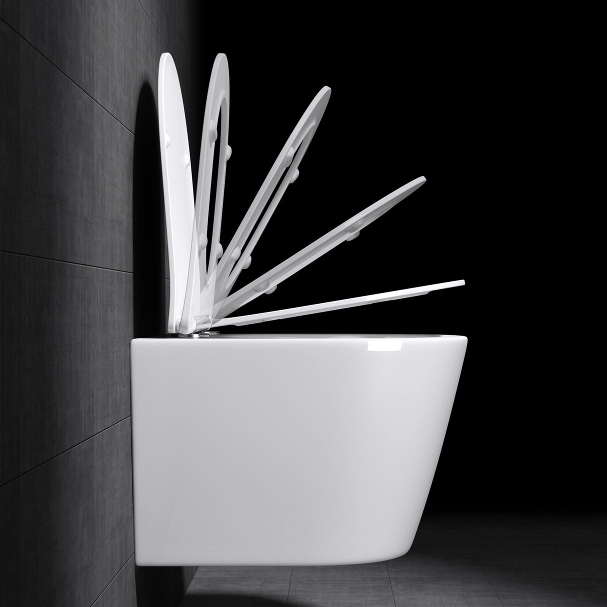 glasvilla Hänge WC Toilette Wand-WC Spülrandlos Weiß aus Keramik Wandmontage mit Absenkautomatik