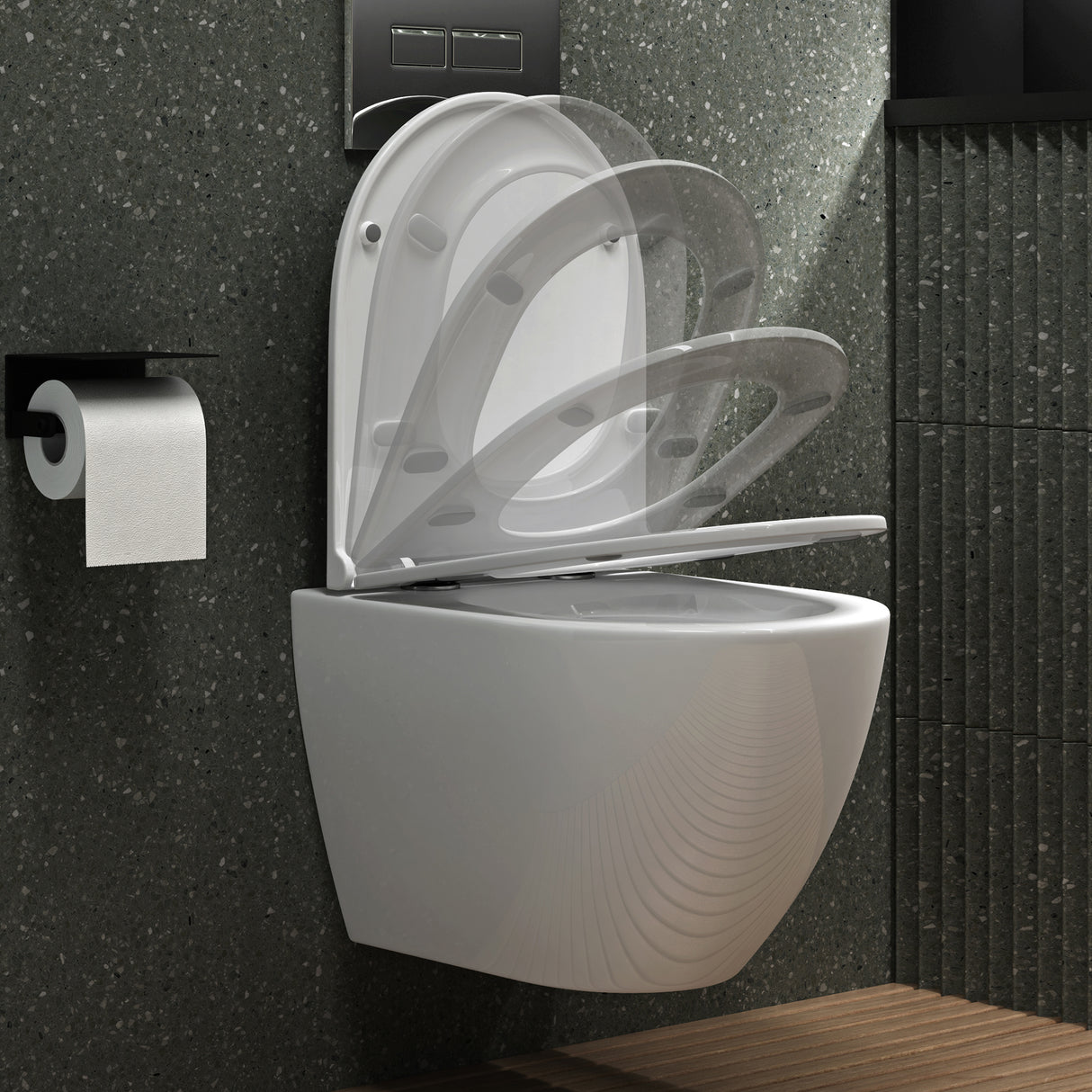 glasvilla Wand WC spülrandlos Schwarz Hänge WC spülrandlos Toilette WC mit Sitz Softclose