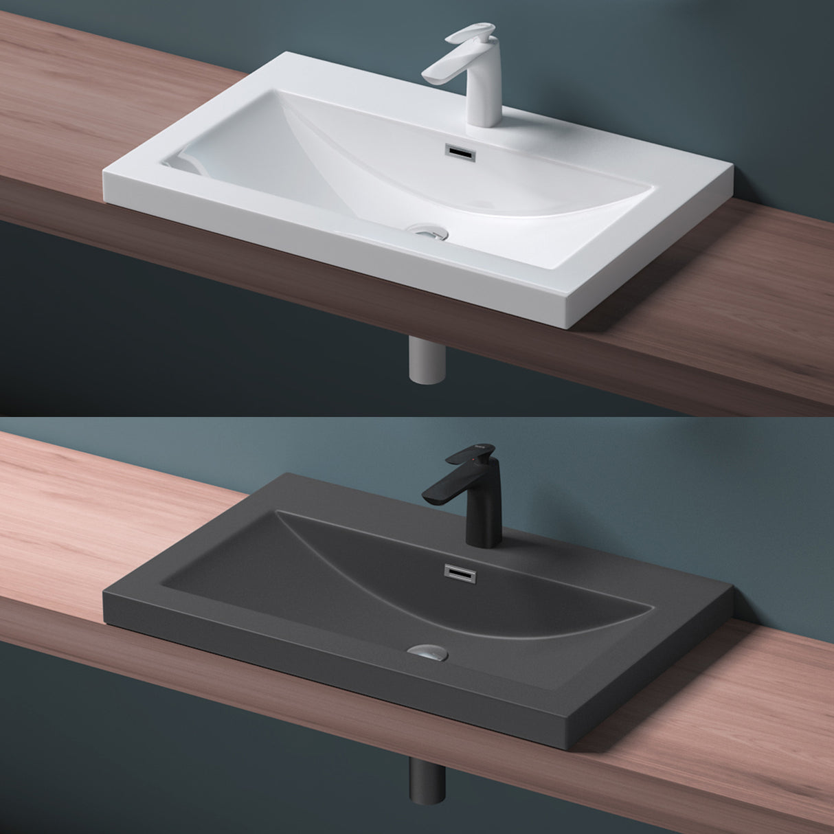 glasvilla Waschbecken Einbauwaschbecken Waschschale Waschtisch Mineralguss Rechteckig 1 Armaturenloch Überlauf-Funktion Col01