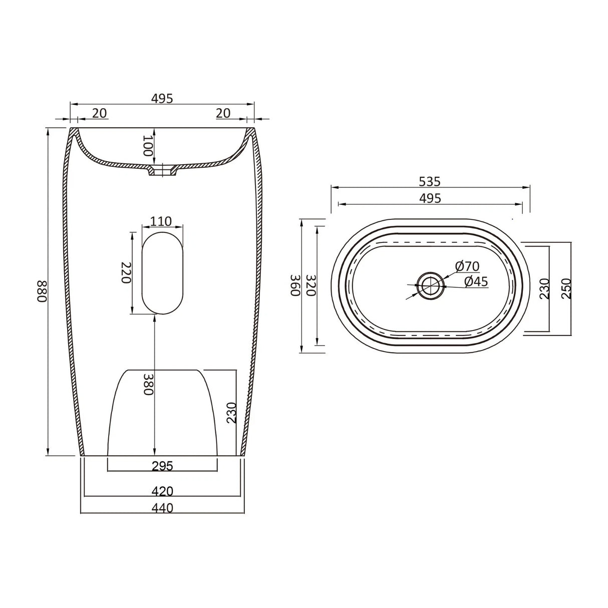 glasvilla Design Standwaschbecken freistehend Col32 aus Mineralguss Waschtisch Standwaschbecken