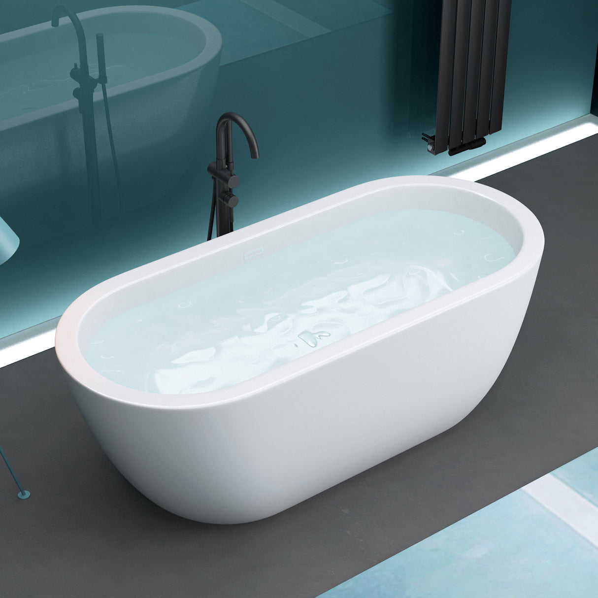 glasvilla Freistehende Badewanne Acryl Oval Acryl-Standbadewanne inkl. Pop Up Ablaufgarnitur Weiß