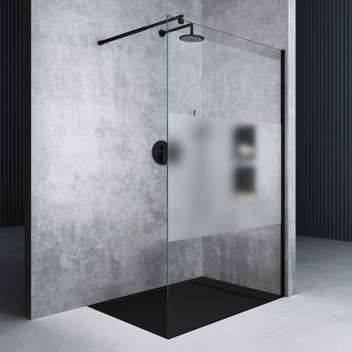 glasvilla Duschwand für Dusche Duschabtrennung Walk-In ESG-Sicherheitsglas 8mm NANO Glas BRAM1&BRAM3 Bremen1 Schwarz