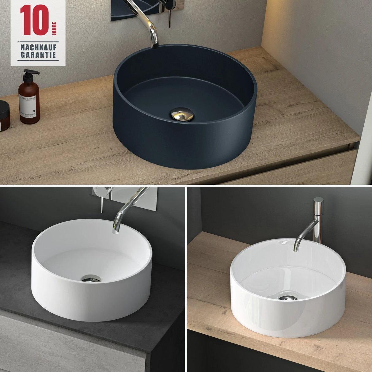 glasvilla 40x40x15cm Waschbecken rund Col804 Aufsatzwaschbecken ohne Hahnloch und Überlauf.. Col804 Moderne Optik- höchste Funktionalität