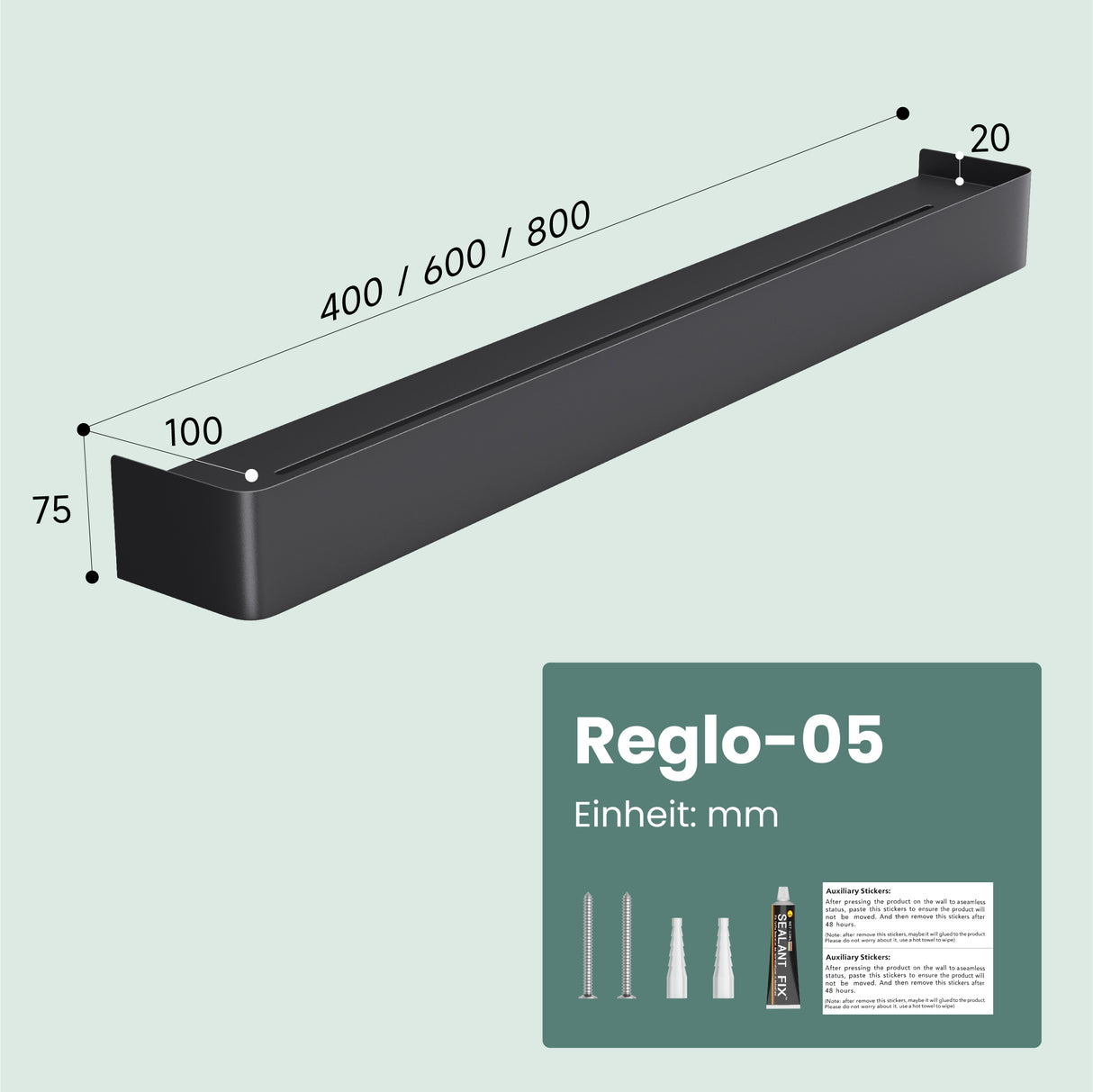 glasvilla Mensola con Attaccapanni da Parete Nascosti, Mensola in Metallo Rimovibile con Ganci per Ingresso, Camera da Letto, Bagno e Soggiorno, Reglo-05
