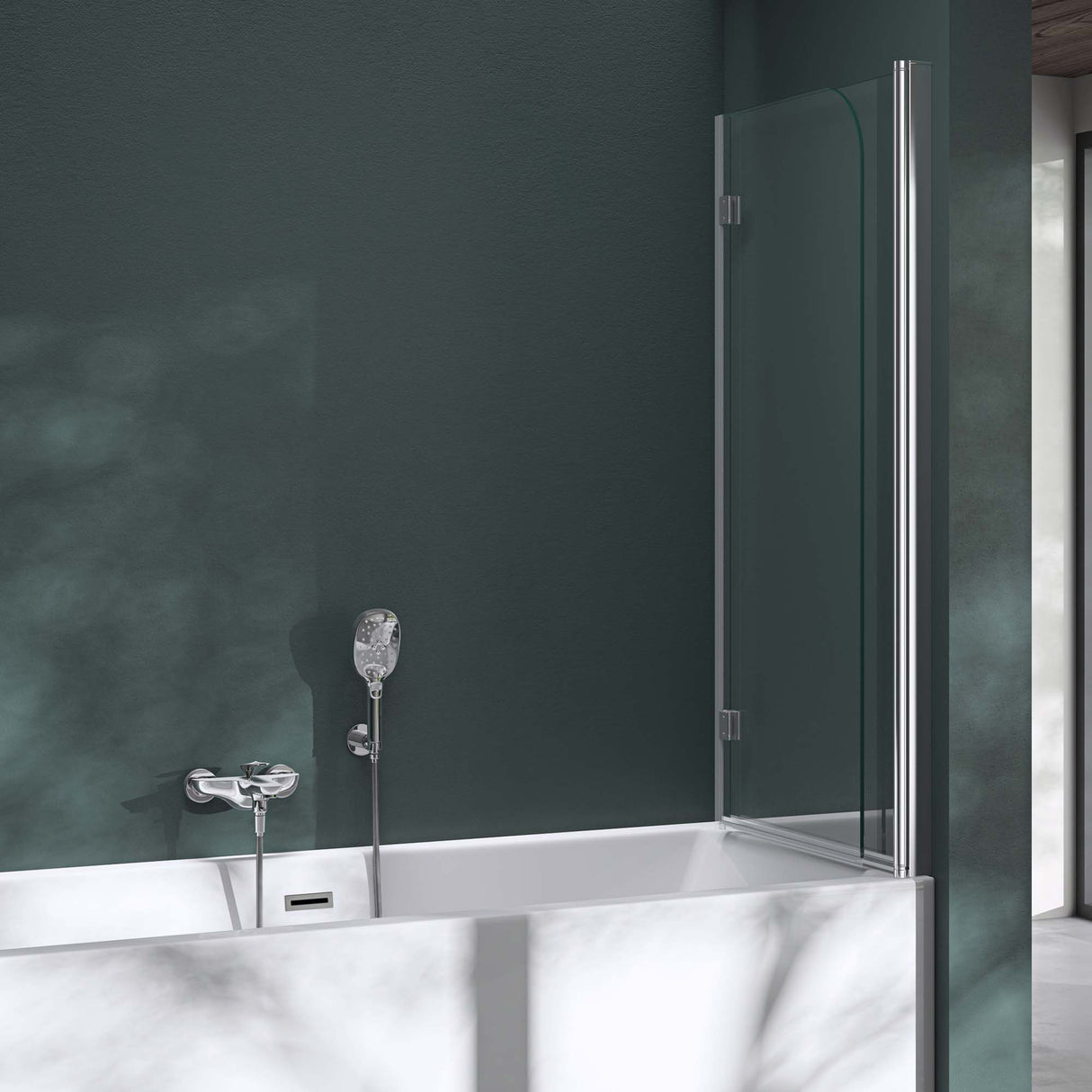 glasvilla Duschwand für Badewanne Badewannenwand faltbar 180° Sicherheitsglas mit NANO 120x140cm Badewannentrennwand Badewannenaufsatz Cortona1408