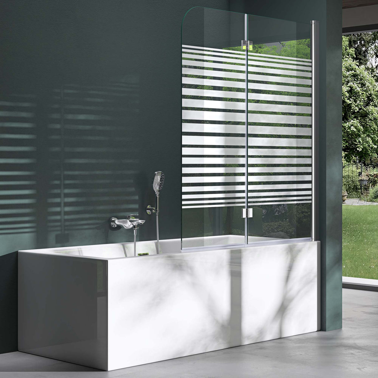 glasvilla Duschwand für Badewanne Badewannenwand faltbar 180° Sicherheitsglas mit NANO 120x140cm Badewannentrennwand Badewannenaufsatz Cortona1408