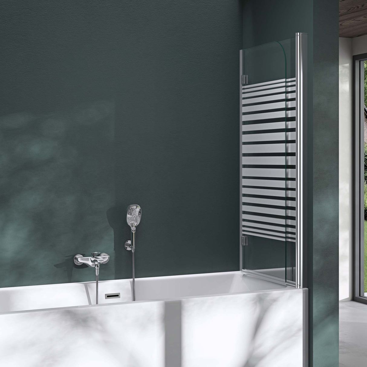 glasvilla Duschwand für Badewanne Badewannenwand faltbar 180° Sicherheitsglas mit NANO 120x140cm Badewannentrennwand Badewannenaufsatz Cortona1408