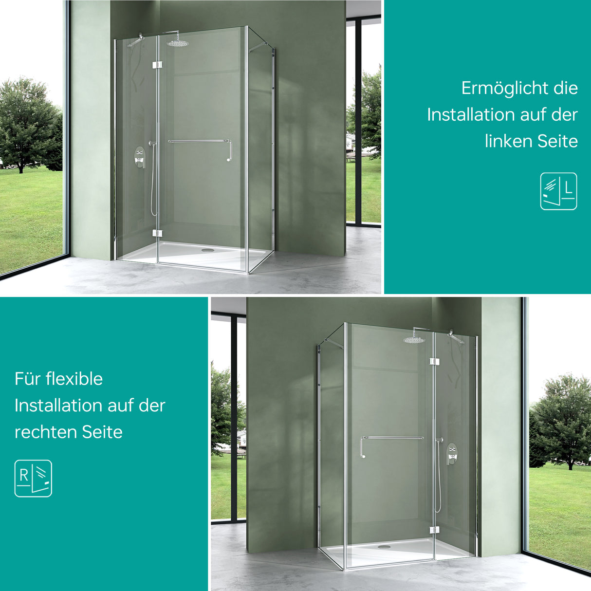 glasvilla Duschkabine Duschtrennwand 6mm ESG-Sicherheitsglas mit Lotus-Effekt & schmutzabweisender Nano-Beschichtung Echtglas-Dusche R04k