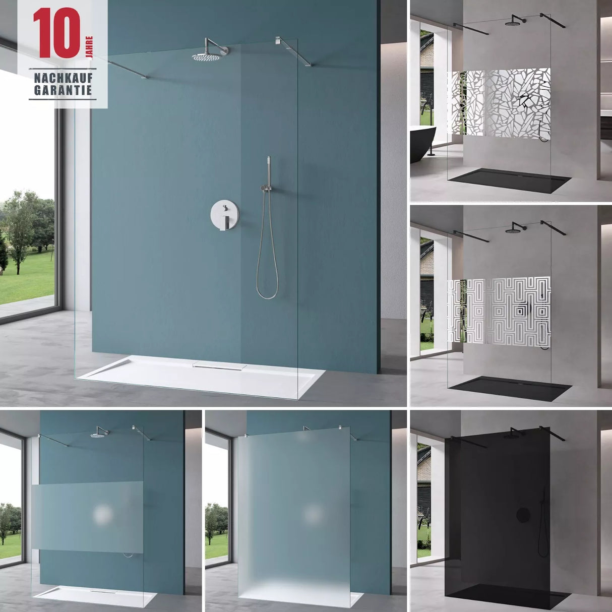 glasvilla Duschwand Duschabtrennung 2 Haltestange für Walk-In Dusche 10mm ESG-Sicherheitsglas mit Nanobeschichtung Rechteckiger Stabilisator Bremen02+2