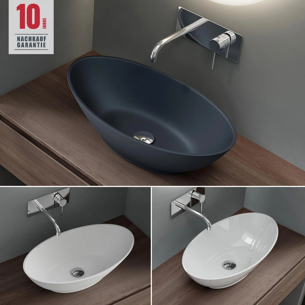 glasvilla Waschbecken Aufsatzwaschbecken Waschschale Waschtisch aus Mineralguss Oval Col807