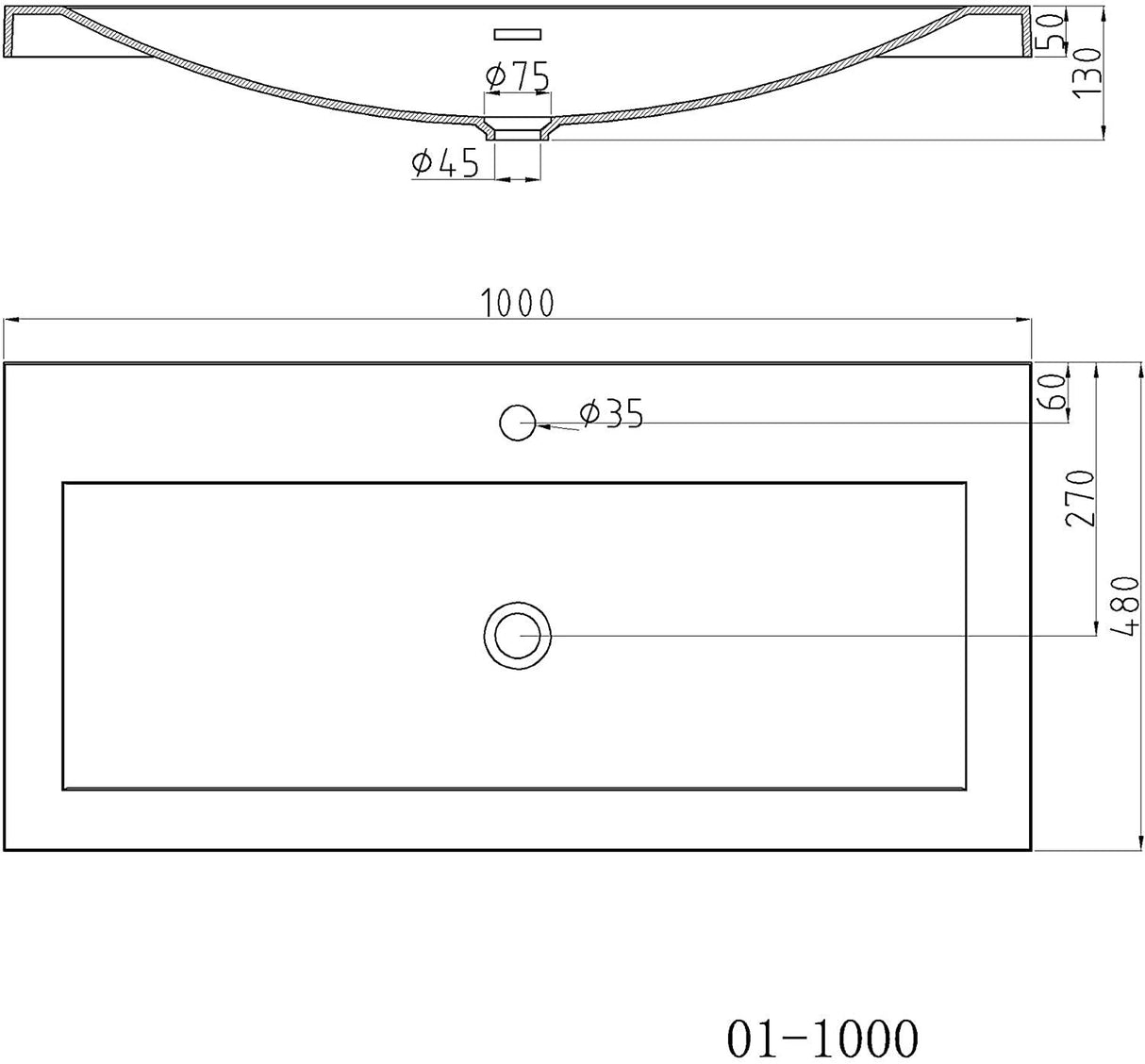 glasvilla Waschbecken Einbauwaschbecken Waschschale Waschtisch Mineralguss Rechteckig 1 Armaturenloch Überlauf-Funktion Col01