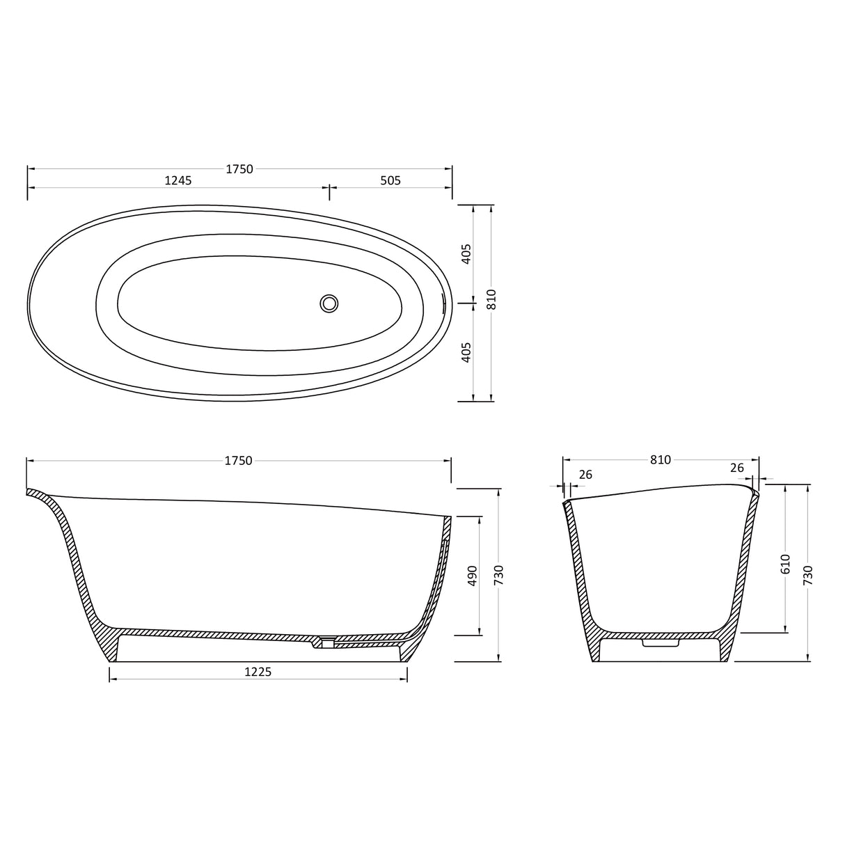 glasvilla Freistehende Badewanne Weiß matt Mineralguss Standbadewanne inkl. Nano-Versiegelung