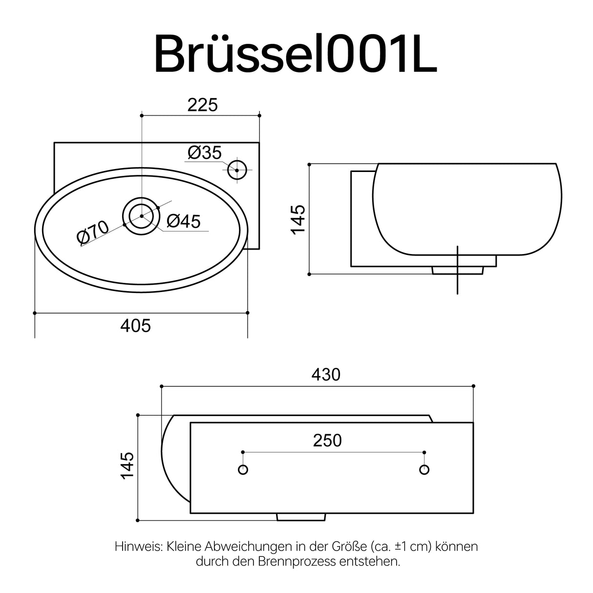 glasvilla Waschbecken Gäste WC Aufsatzwaschbecken Hängewaschbecken aus Keramik mit NANO, BTH: 42x28x15cm, Brüssel001