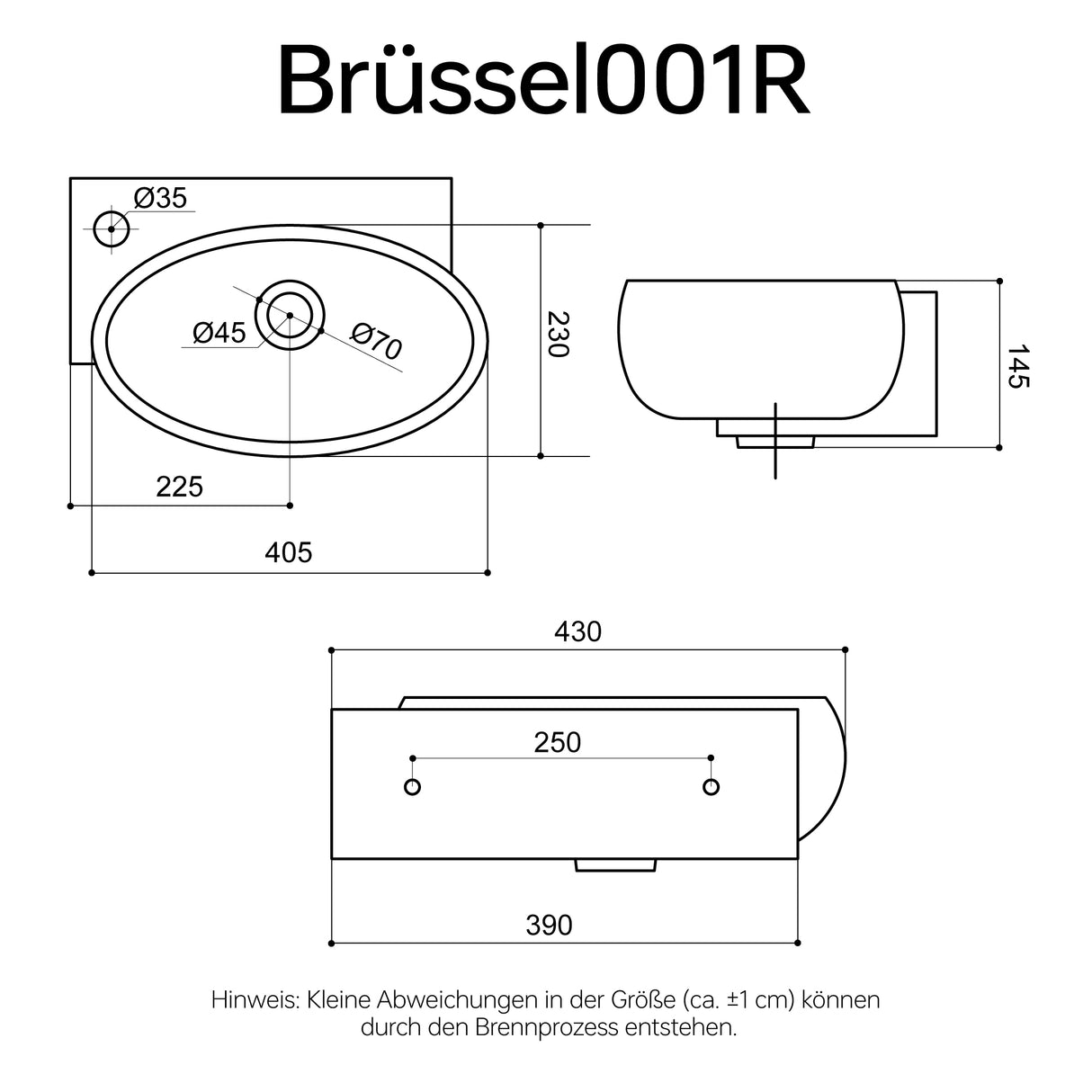 glasvilla Waschbecken Gäste WC Aufsatzwaschbecken Hängewaschbecken aus Keramik mit NANO, BTH: 42x28x15cm, Brüssel001