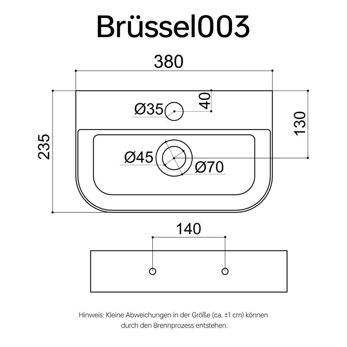 glasvilla Aufsatzwaschbecken Hängewaschbecken BTH: 38x23,5x8cm Waschschale Waschbecken aus Keramik Brüssel003