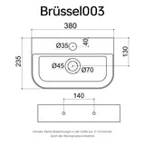 glasvilla Aufsatzwaschbecken Hängewaschbecken BTH: 38x23,5x8cm Waschschale Waschbecken aus Keramik Brüssel003