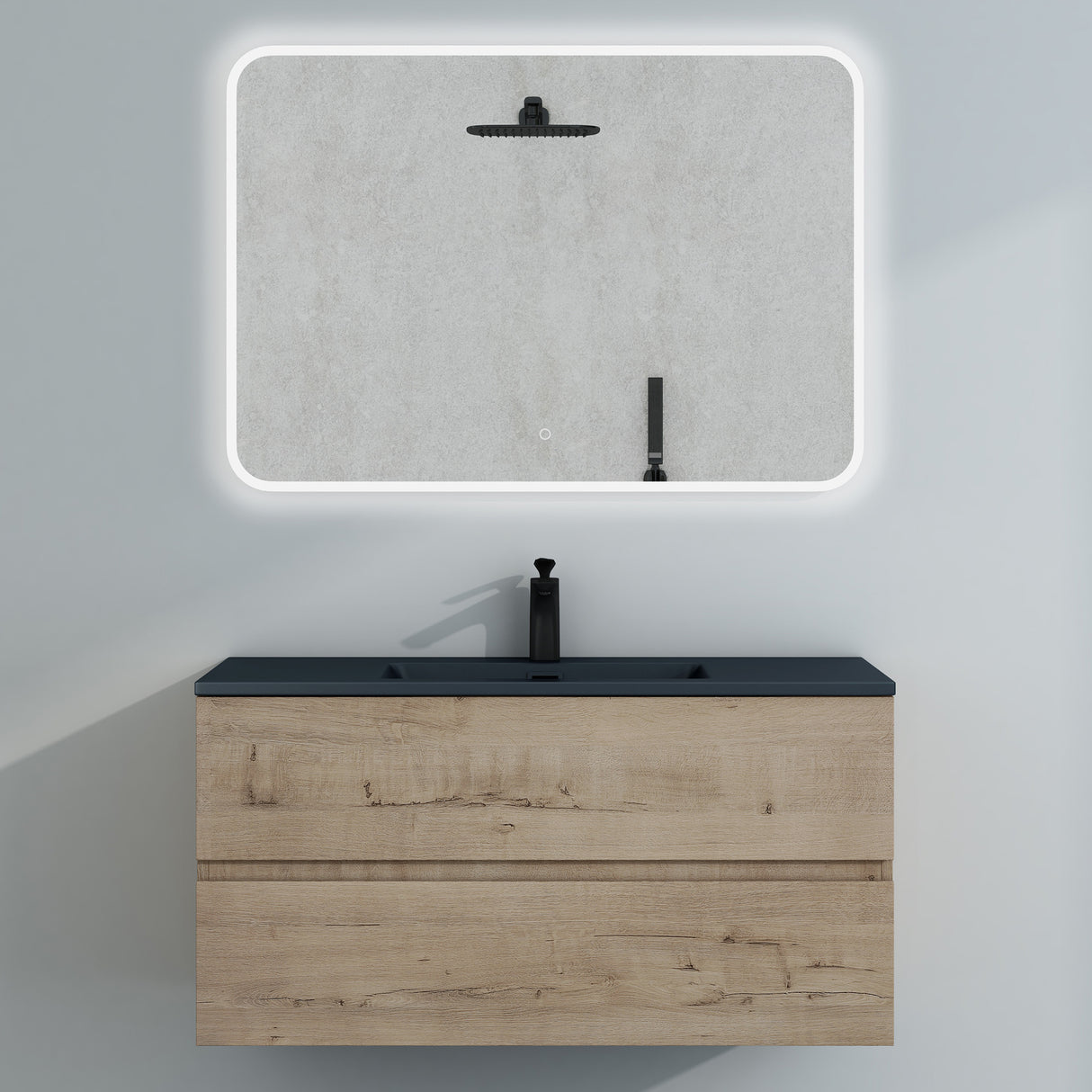 glasvilla Badmöbel-Set Waschtisch mit Unterschrank Mineralguss Waschbecken in Anthrazit Waschbeckenunterschrank  2-Schubladen Soft-Close Aqualis