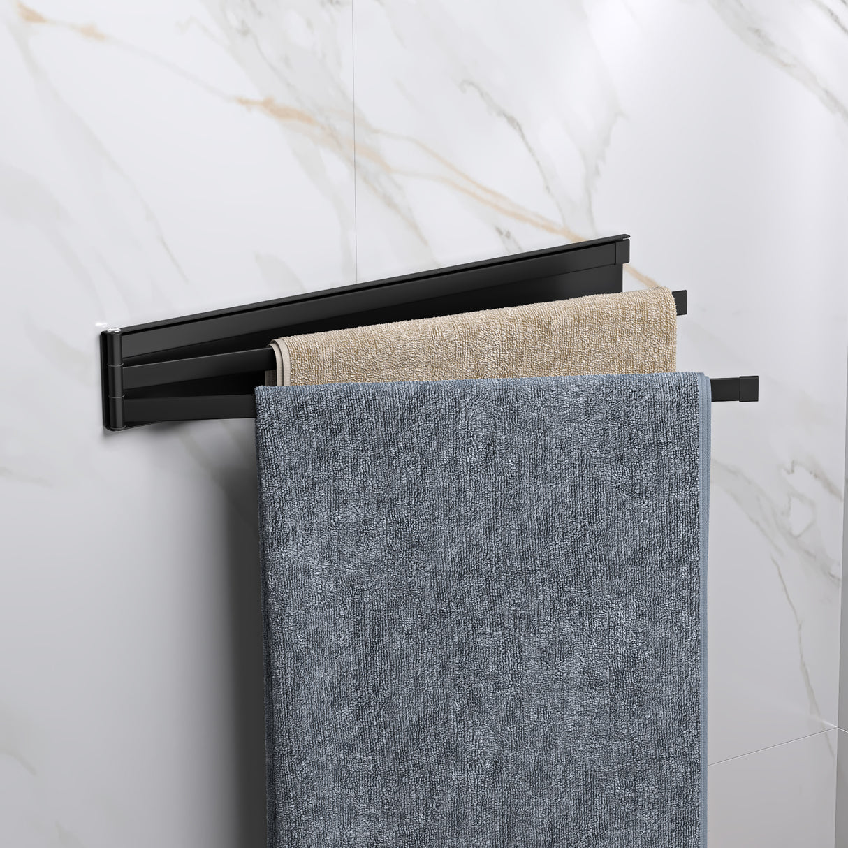 glasvolla Handtuchhalter ohne Bohren, 180° schwenkbar mit 3 Armen, Handtuchstange selbstklebend oder magnetisch, Badetuchhalter für Bad und Küche Folda-02