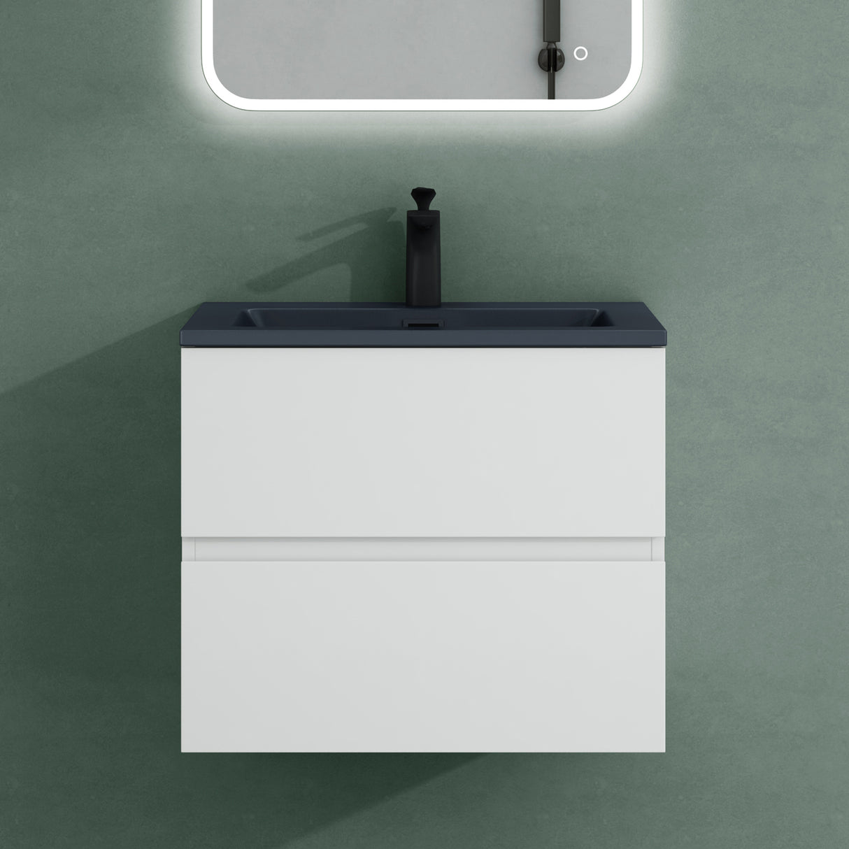 glasvilla Badmöbel-Set Waschtisch mit Unterschrank Mineralguss Waschbecken in Anthrazit Waschbeckenunterschrank  2-Schubladen Soft-Close Aqualis