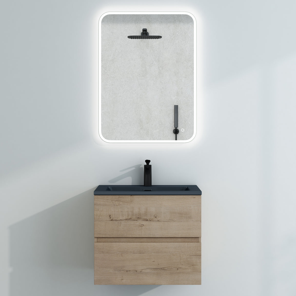 glasvilla Badmöbel-Set Waschtisch mit Unterschrank Mineralguss Waschbecken in Anthrazit Waschbeckenunterschrank  2-Schubladen Soft-Close Aqualis