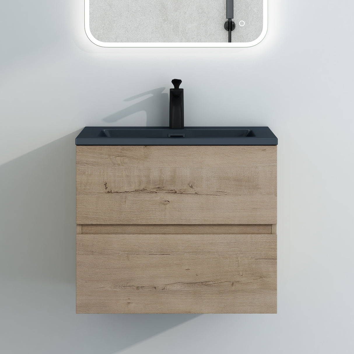 glasvilla Badmöbel-Set Waschtisch mit Unterschrank Mineralguss Waschbecken in Anthrazit Waschbeckenunterschrank  2-Schubladen Soft-Close Aqualis