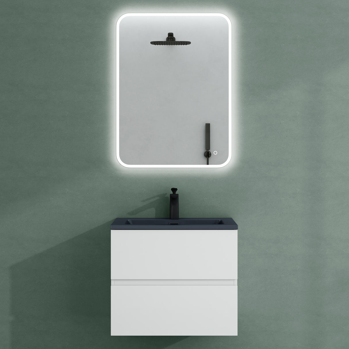 glasvilla Badmöbel-Set Waschtisch mit Unterschrank Mineralguss Waschbecken in Anthrazit Waschbeckenunterschrank  2-Schubladen Soft-Close Aqualis