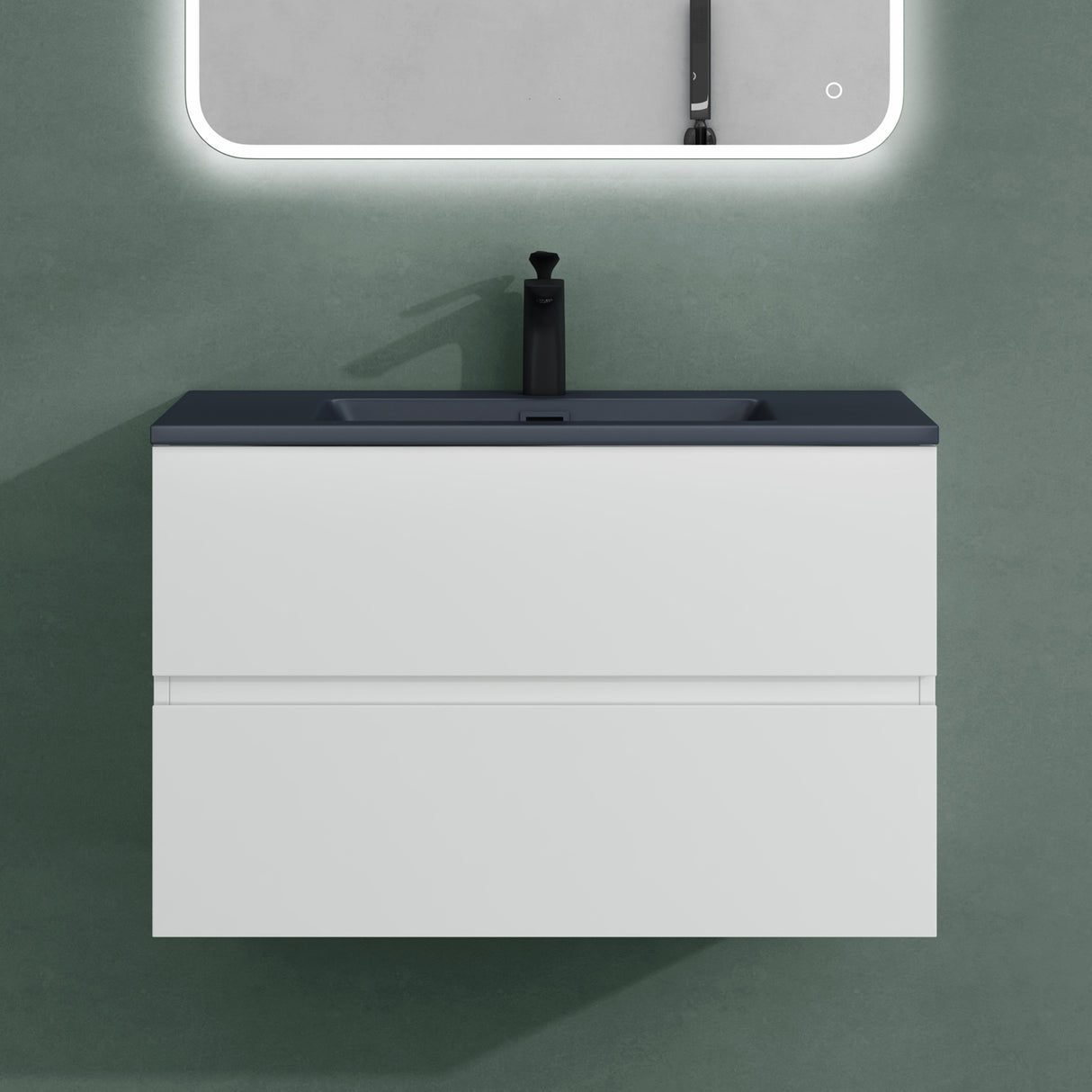 glasvilla Badmöbel-Set Waschtisch mit Unterschrank Mineralguss Waschbecken in Anthrazit Waschbeckenunterschrank  2-Schubladen Soft-Close Aqualis