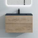 glasvilla Badmöbel-Set Waschtisch mit Unterschrank Mineralguss Waschbecken in Anthrazit Waschbeckenunterschrank  2-Schubladen Soft-Close Aqualis