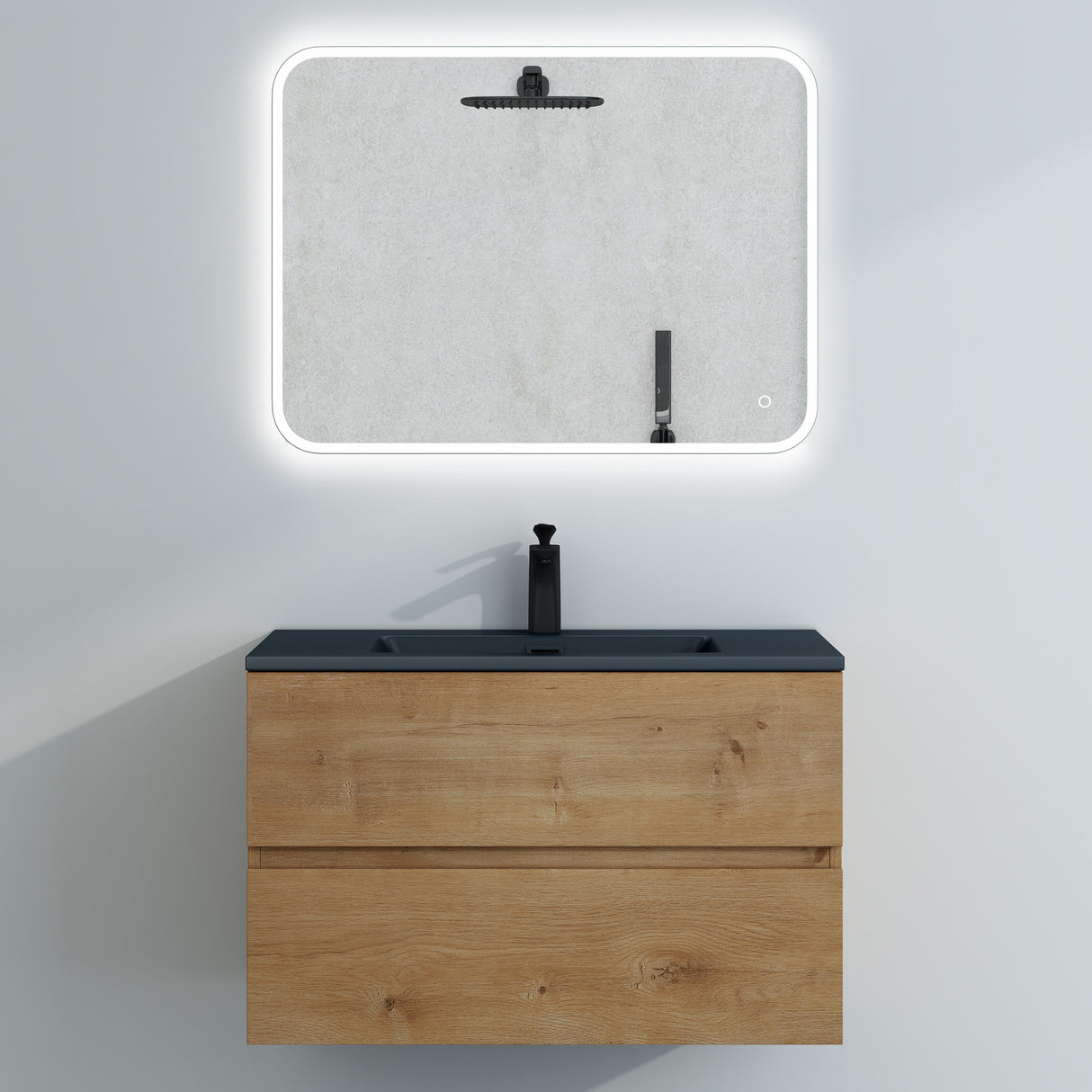 glasvilla Badmöbel-Set Waschtisch mit Unterschrank Mineralguss Waschbecken in Anthrazit Waschbeckenunterschrank  2-Schubladen Soft-Close Aqualis