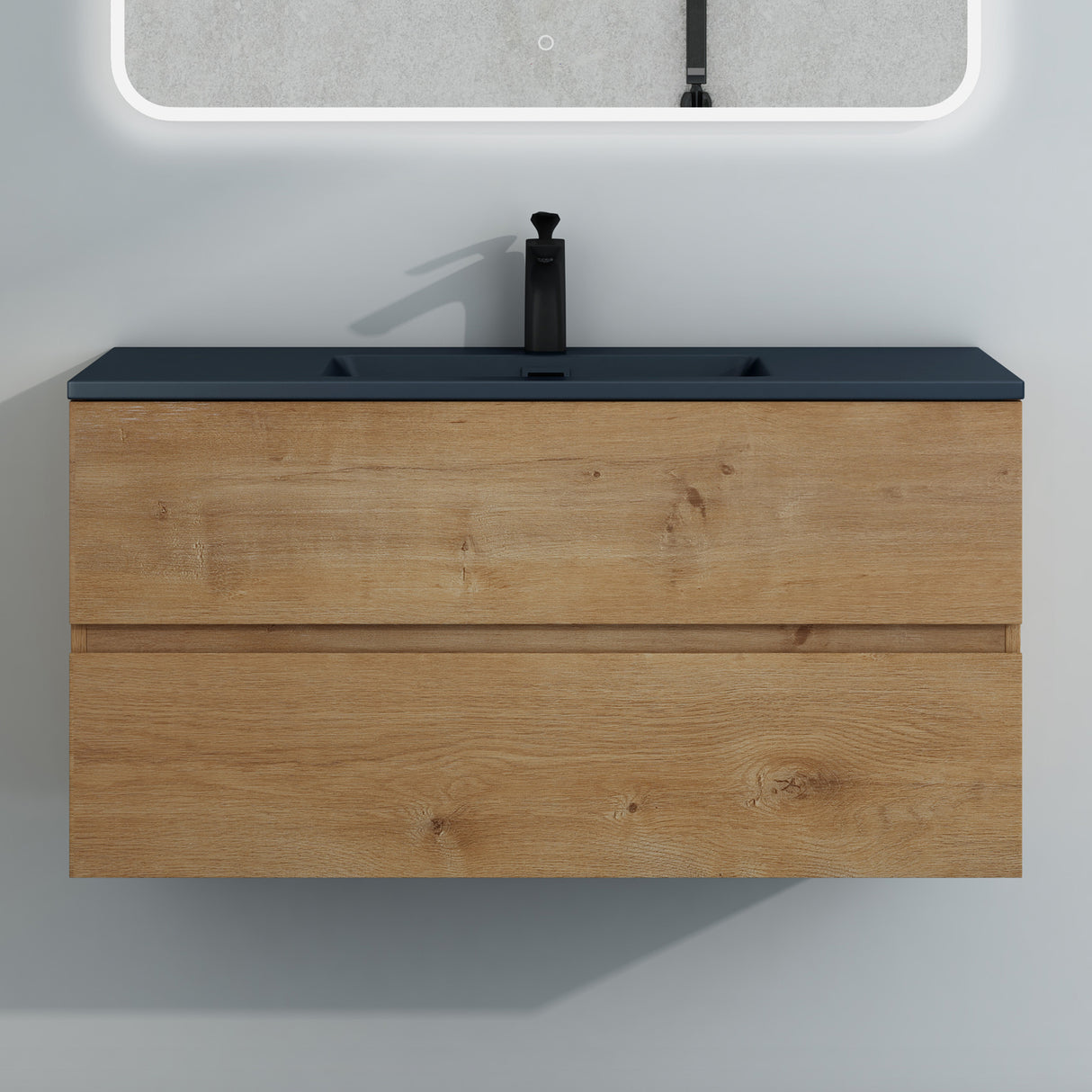 glasvilla Badmöbel-Set Waschtisch mit Unterschrank Mineralguss Waschbecken in Anthrazit Waschbeckenunterschrank  2-Schubladen Soft-Close Aqualis