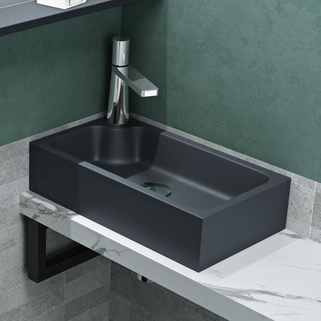 glasvilla Waschbecken Gäste WC Aufsatzwaschbecken mit Hahnloch 46x26x11cm Mineralguss Eckig Klein Waschschale Waschplatz Col101