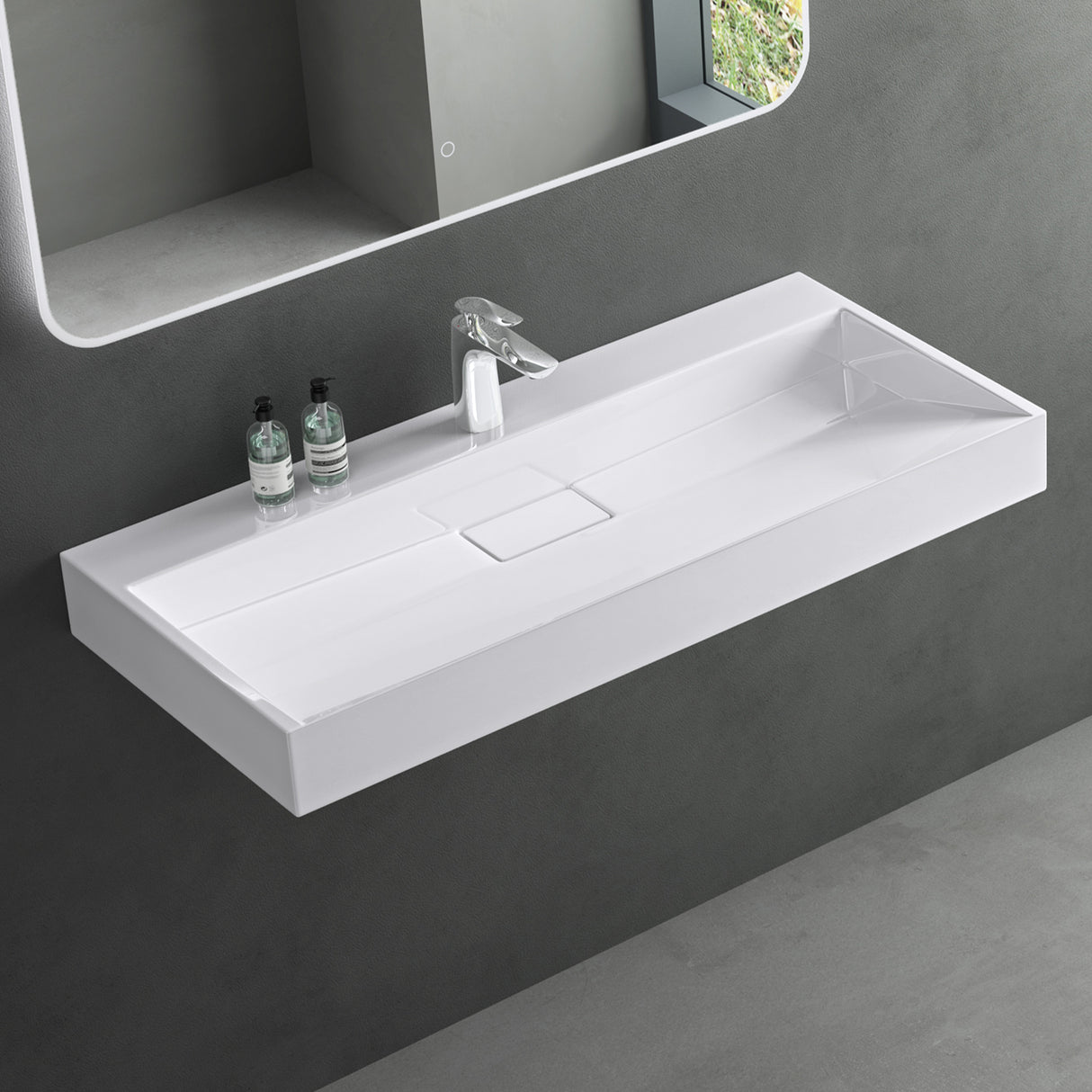 glasvilla Waschbecken Aufsatzwaschbecken Hängewaschbecken Hängewaschtisch inkl. Ablaufgarnitur Mineralguss Rechteckig Waschplatz col19