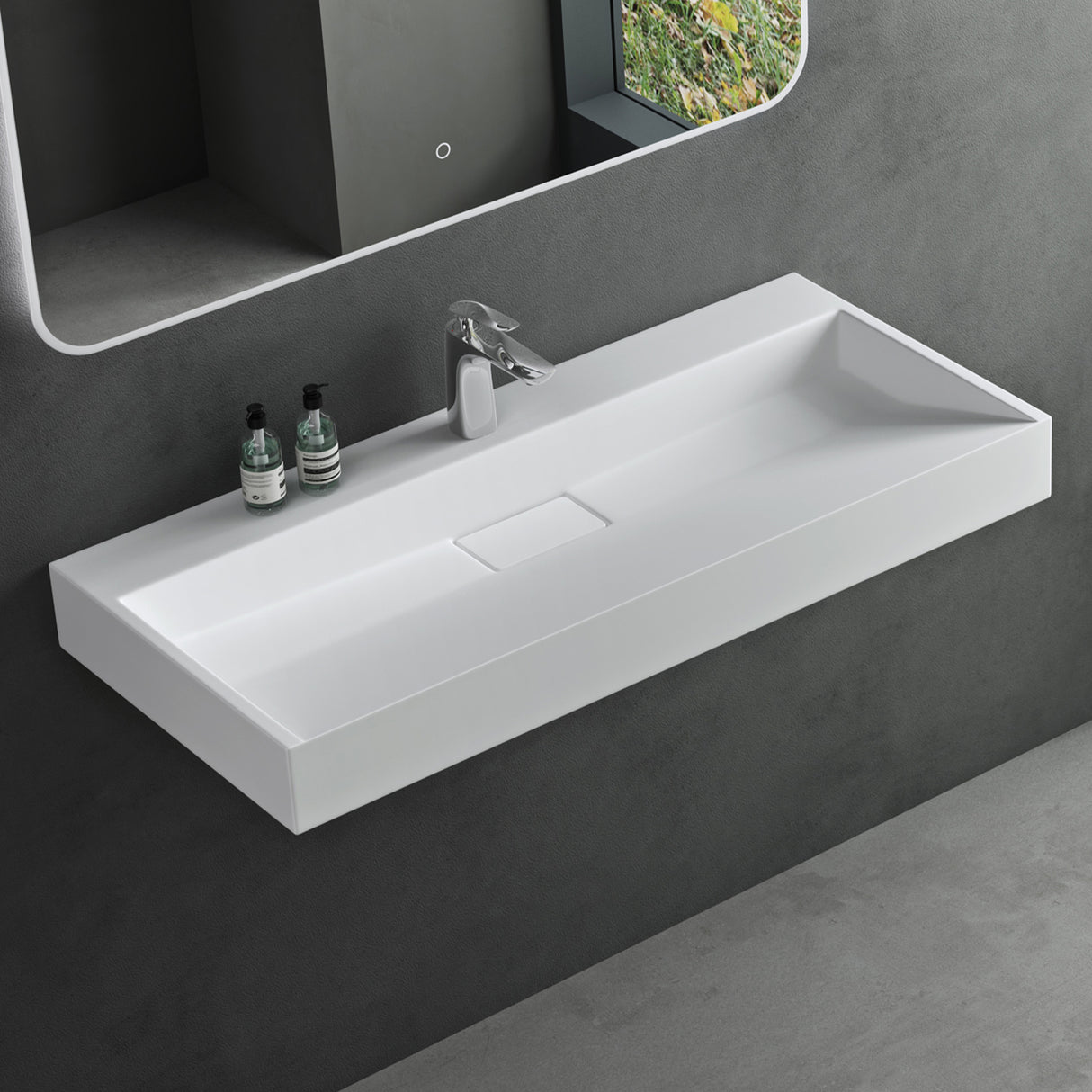 glasvilla Waschbecken Aufsatzwaschbecken Hängewaschbecken Hängewaschtisch inkl. Ablaufgarnitur Mineralguss Rechteckig Waschplatz col19